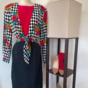 Vintage Leslie Fay, one piece, multi colored dress.